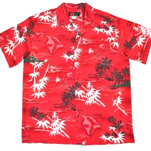 RJC Hawaiian Islands Map Red Aloha Shirt