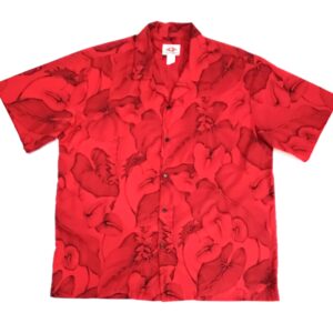 M.D. Fashion 2XX Red Hibiscus Flower and Palm Leaves Aloha Shirt