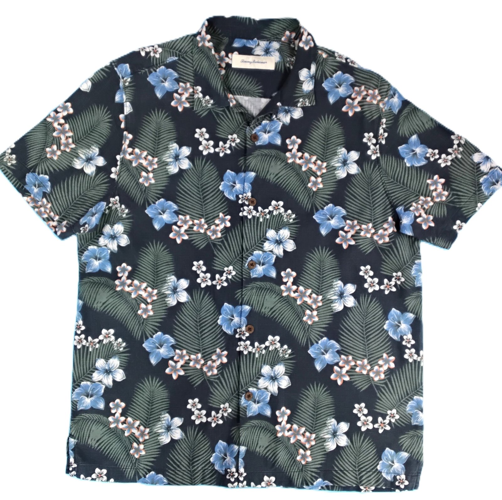 Tommy Bahama Navy Floral Hawaiian Shirt – Tropical Leaf Print