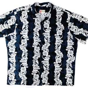 Hilo Hattie Navy Floral Stripe Hawaiian Shirt