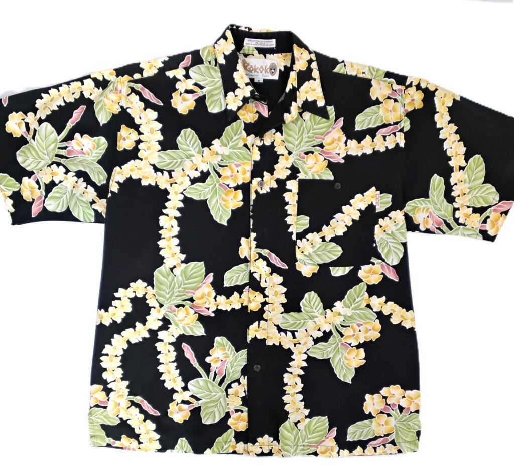 Rokok Black Plumeria Lei Medium Hawaiian Shirt