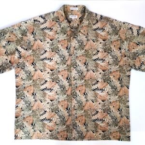 Pierre Cardin Neutral Tropical Leaf Hawaiian Shirt