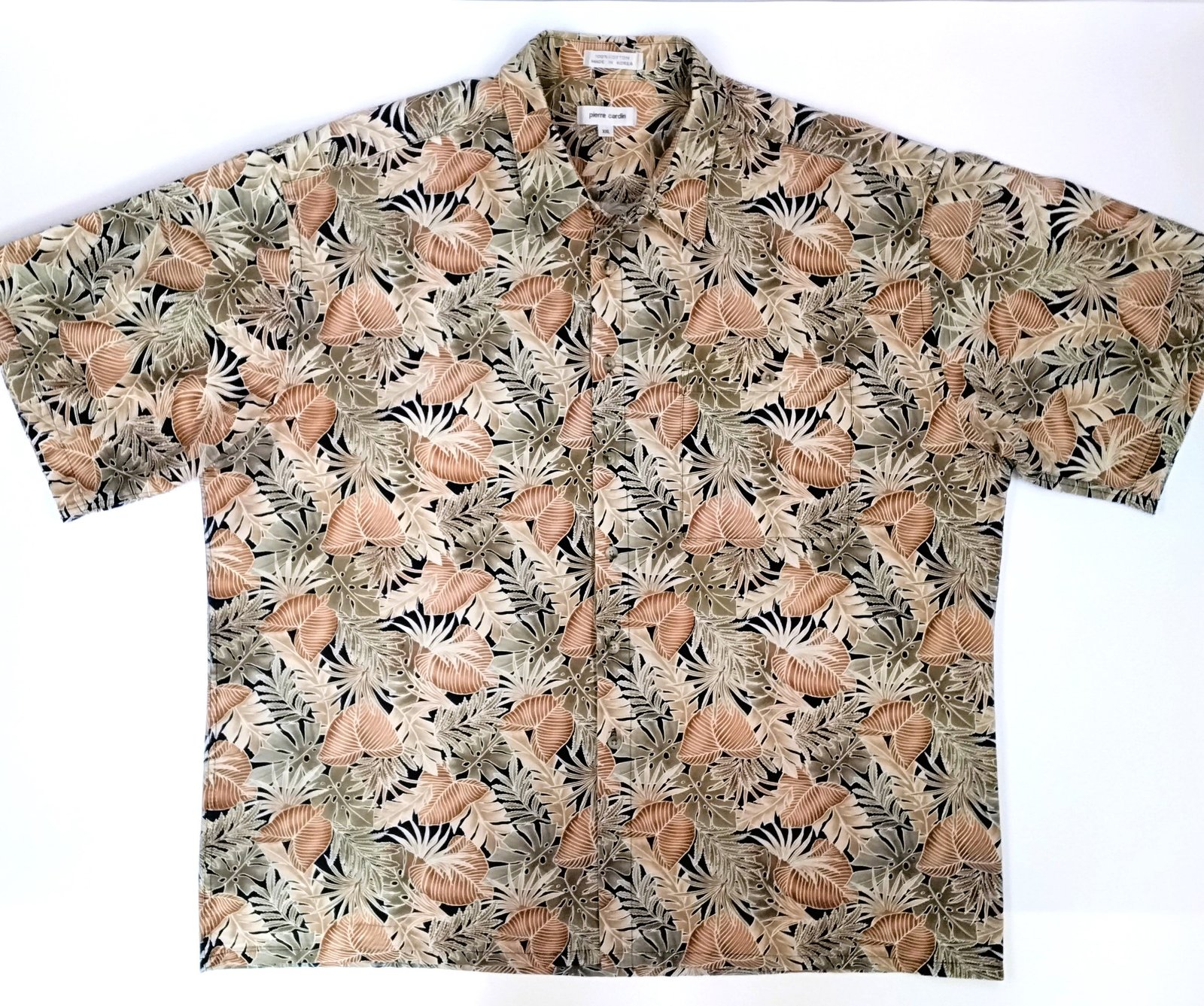 Pierre Cardin Neutral Tropical Leaf Hawaiian Shirt