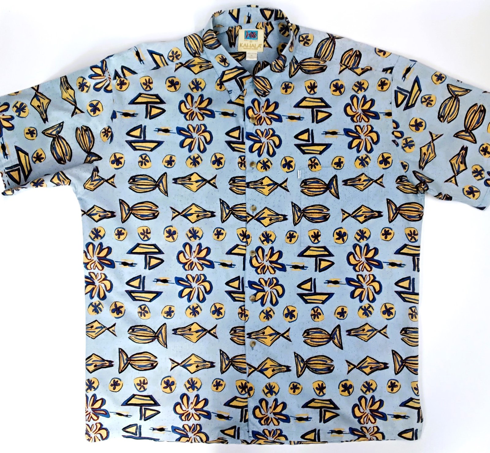 Kahala Blue Island Motif Hawaiian Shirt