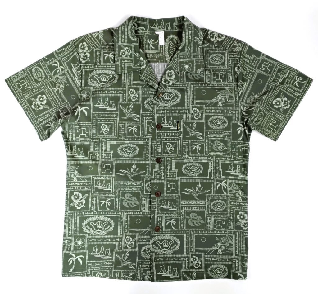 Palmwave Green Patchwork Island Print Hawaiian Shirt