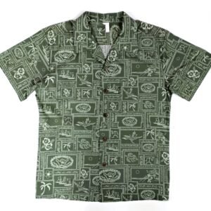 Green Patchwork Island Print Hawaiian Shirt