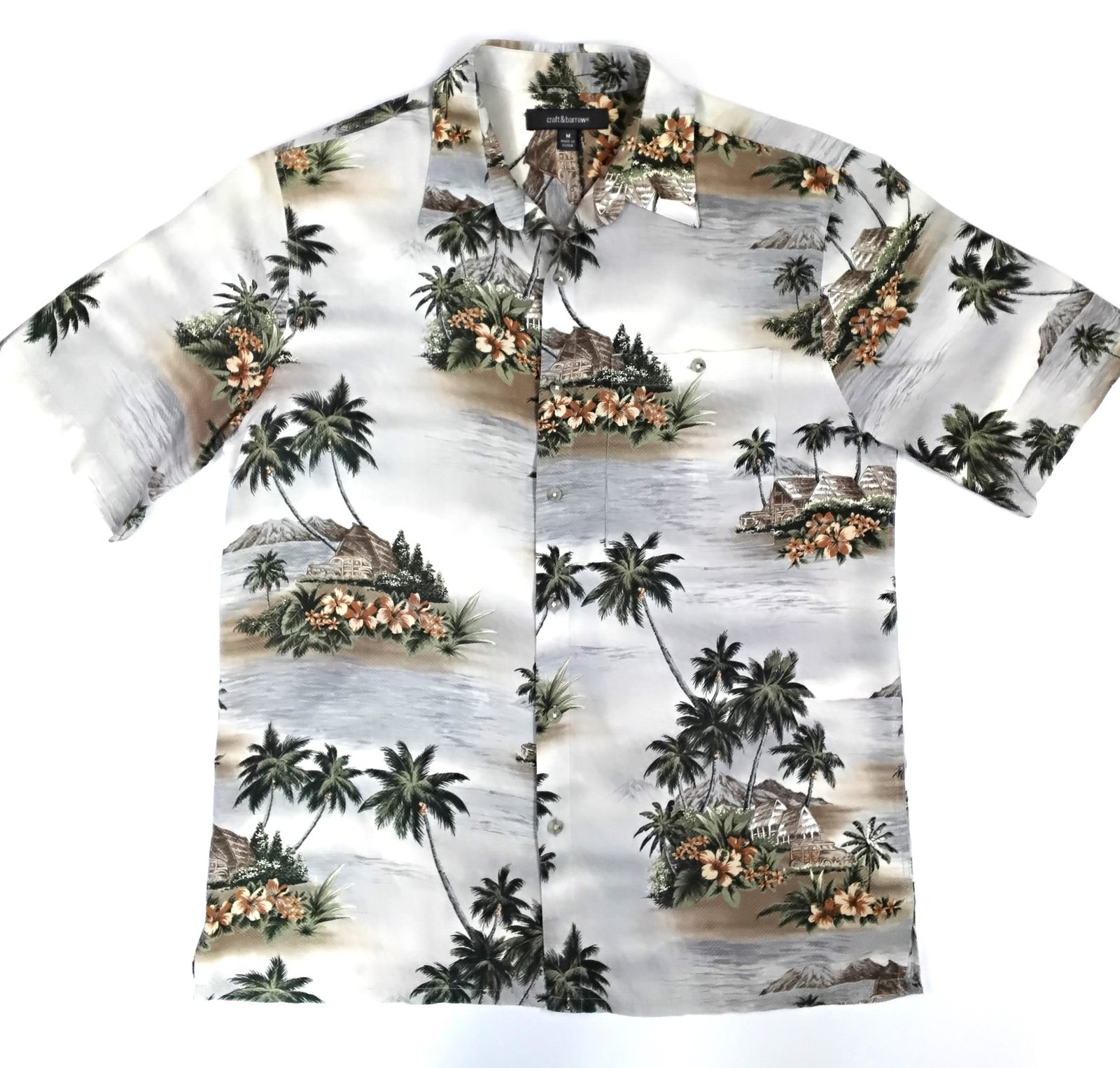 Crofts and Barrow Tropical Island Scene Hawaiian Shirt