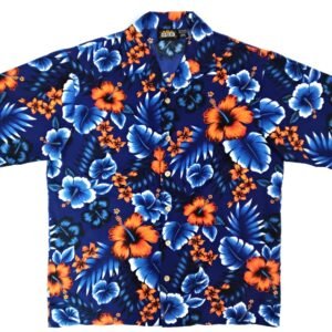 Blue & Orange Hibiscus Floral Hawaiian Shirt