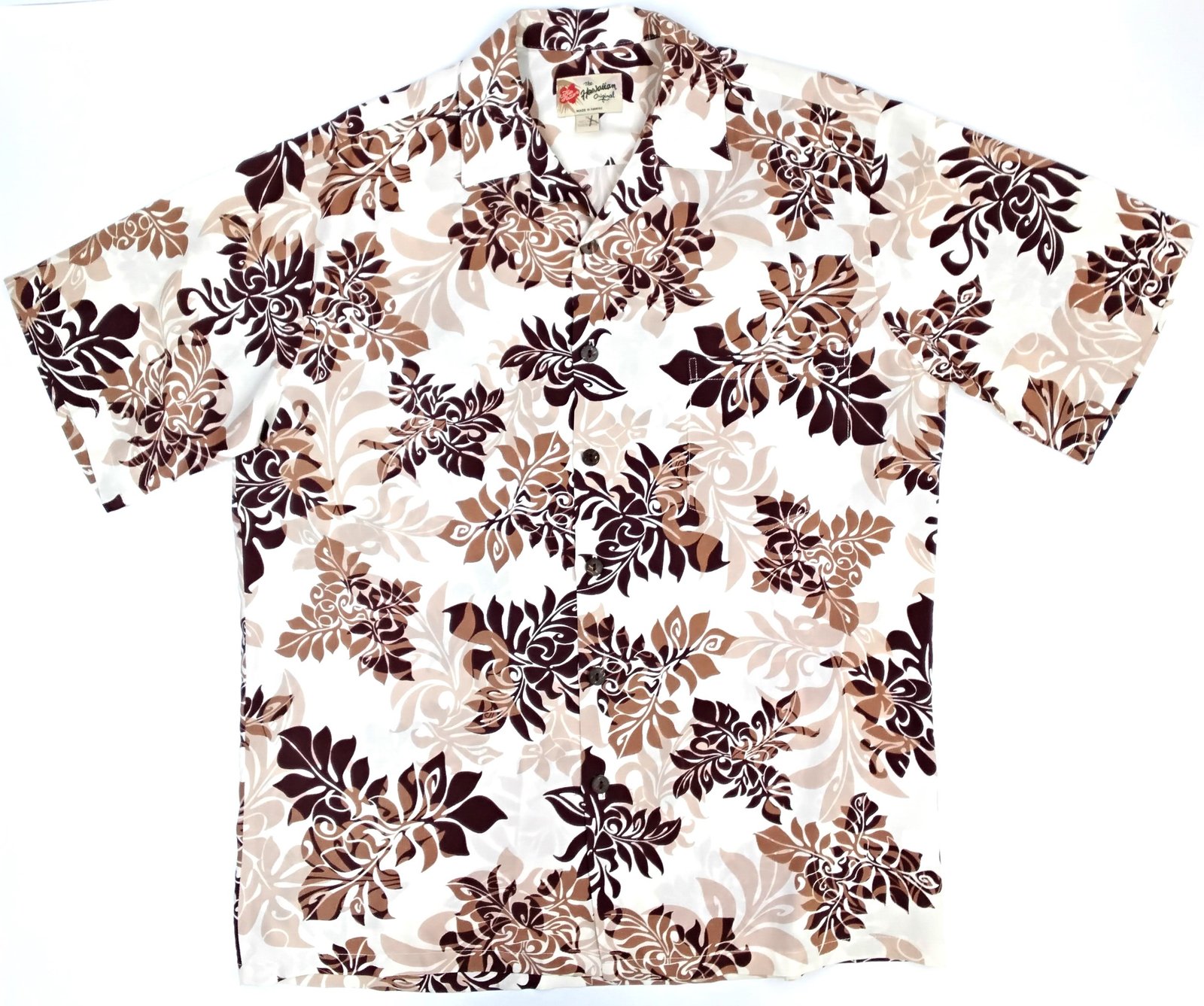 Hilo Hattie The Hawaiian Original Brown Shaded Leaf Print Hawaiian Shirt