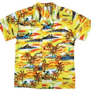 Palmwave Hawaiian Shirt featuring Tropical Island, Outrigger Canoes