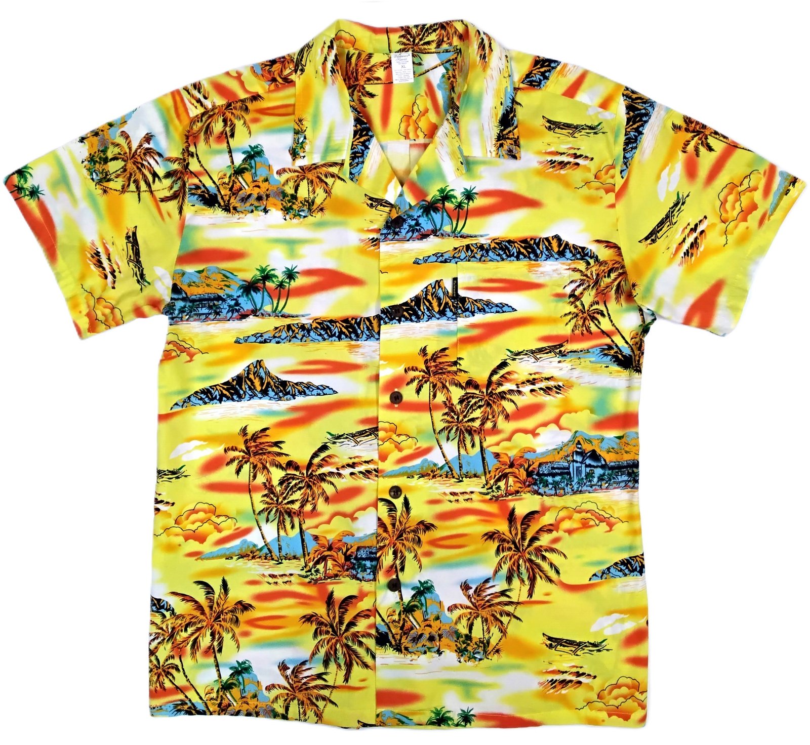 Palmwave Hawaiian Shirt featuring Tropical Island, Outrigger Canoes