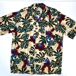 Vintage Hilo Hattie With Philodendron Leaves and Floral Accents