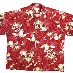 Campia Red Pineapple and Floral Leaf Hawaiian Shirt