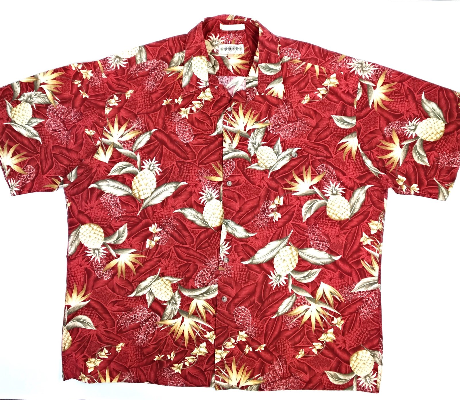 Campia Red Pineapple and Floral Leaf Hawaiian Shirt