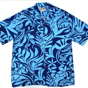 Hilo Hattie The Hawaiian Orginal Blue Abstract Floral Hawaiian Shirt