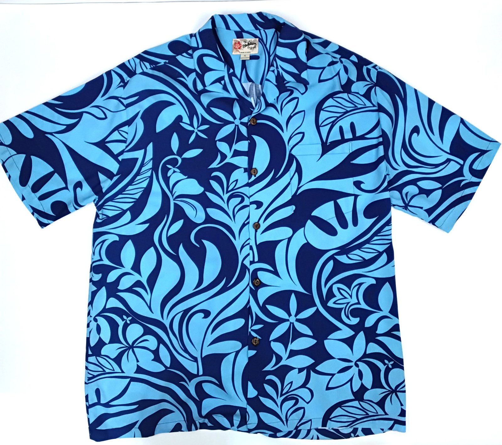 Hilo Hattie The Hawaiian Orginal Blue Abstract Floral Hawaiian Shirt