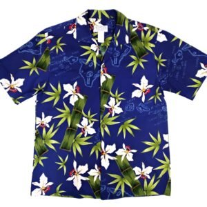 KY'S International Fashion Hawaiian Shirt with Tropical Orcid and Island Maps